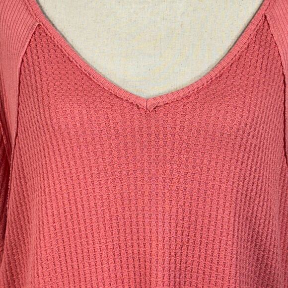 We the Free People Small Thermal Oversized Top Long Dolman Sleeve V-Neck Stretch - Picture 2 of 10